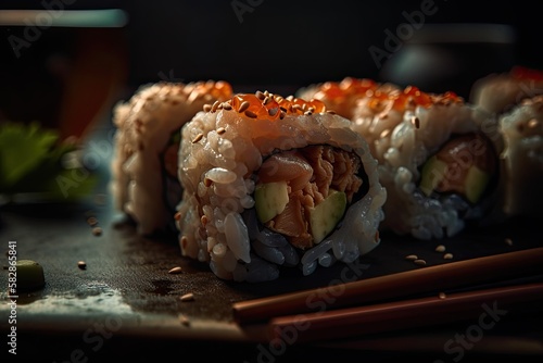 Close up of a sushi rolls. Generative AI