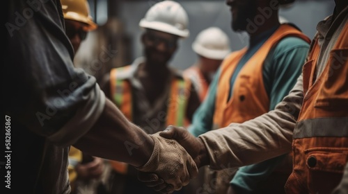 Teamwork Makes the Dream Work: Construction Workers Shaking Hand, handshake, GENERATIVE AI