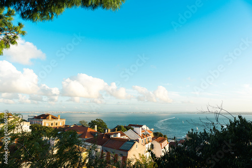 Aerial panoramic view of Lisbon, Portugal. Drone photo of the Lisbon old town skyline. Historical district in capital city of Portugal © Renata
