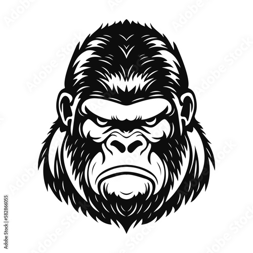 Angry gorilla head. Black and white logo. Vector illustration