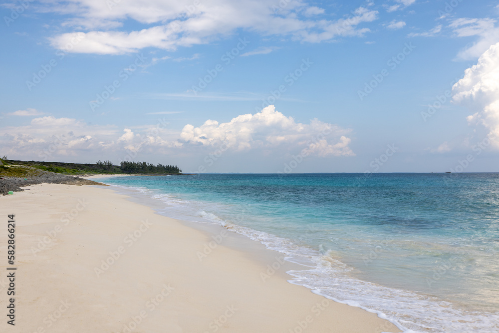 Bahamas Beach with beautiful blue sky and clouds