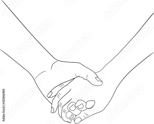 Couple holding hands line art vector illustration