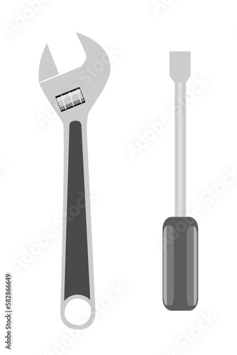 vector wrench and screwdriver, isolated on white