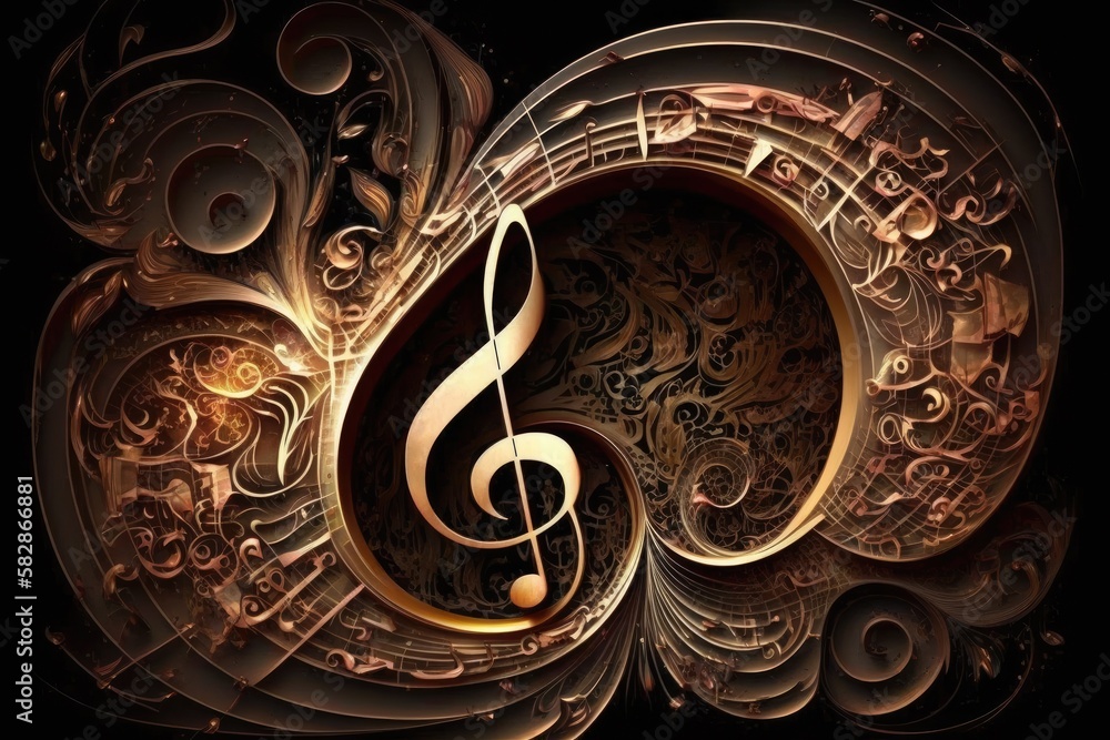 Obraz premium Music notes in swirl, musical design element Generative AI