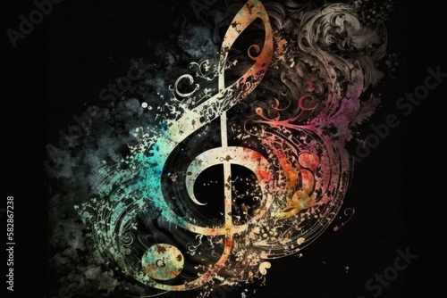 Music notes in swirl  musical design element Generative AI