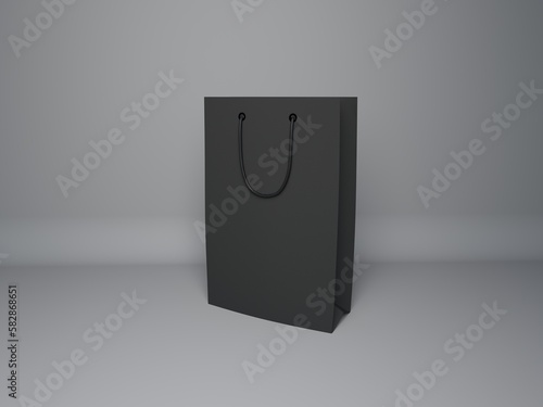 4:3 white paper bag, no product name, clean gray and white studio lighting background