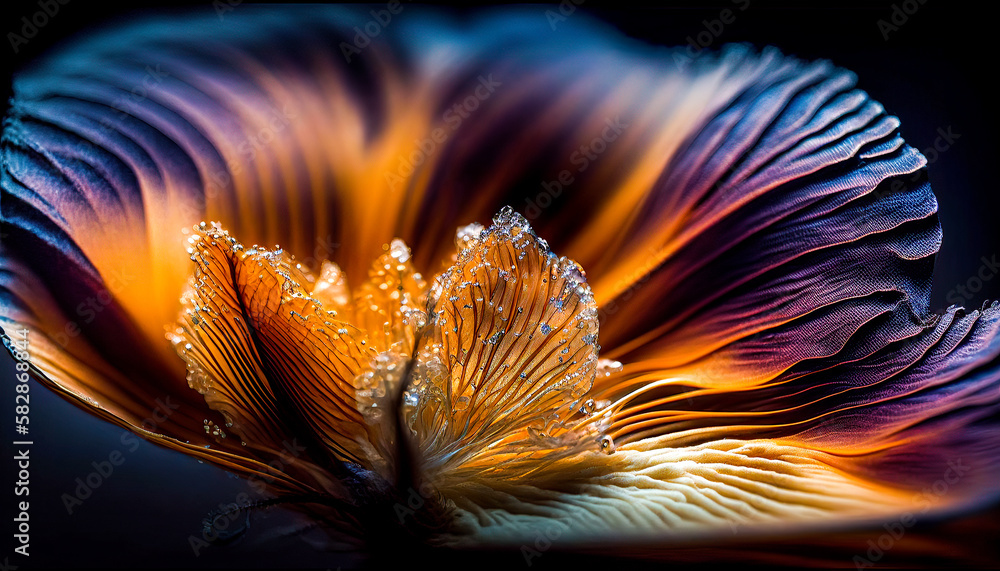 Fototapeta premium Macro photograph of flower petal with intricate details and textures. Generative AI