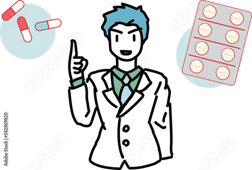 処方箋_薬の説明をする医療従事者男性