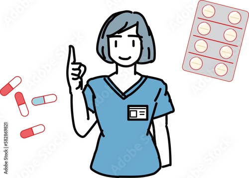 処方箋_薬の説明をする医療従事者女性