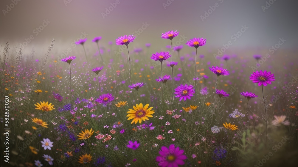 Flower meadow, landscape, illustration