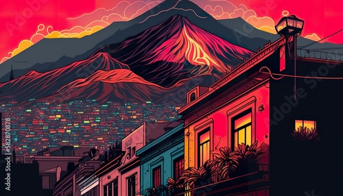 Ecuador Quito neon cityscape . Creative illustration. (Ai Generate)