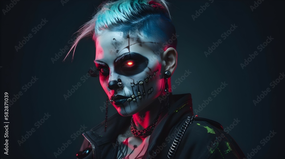 Zombie women in the style of cyberpunk. Futuristic AI. Zombie women in the style of cyberpunk. Futuristic AI.