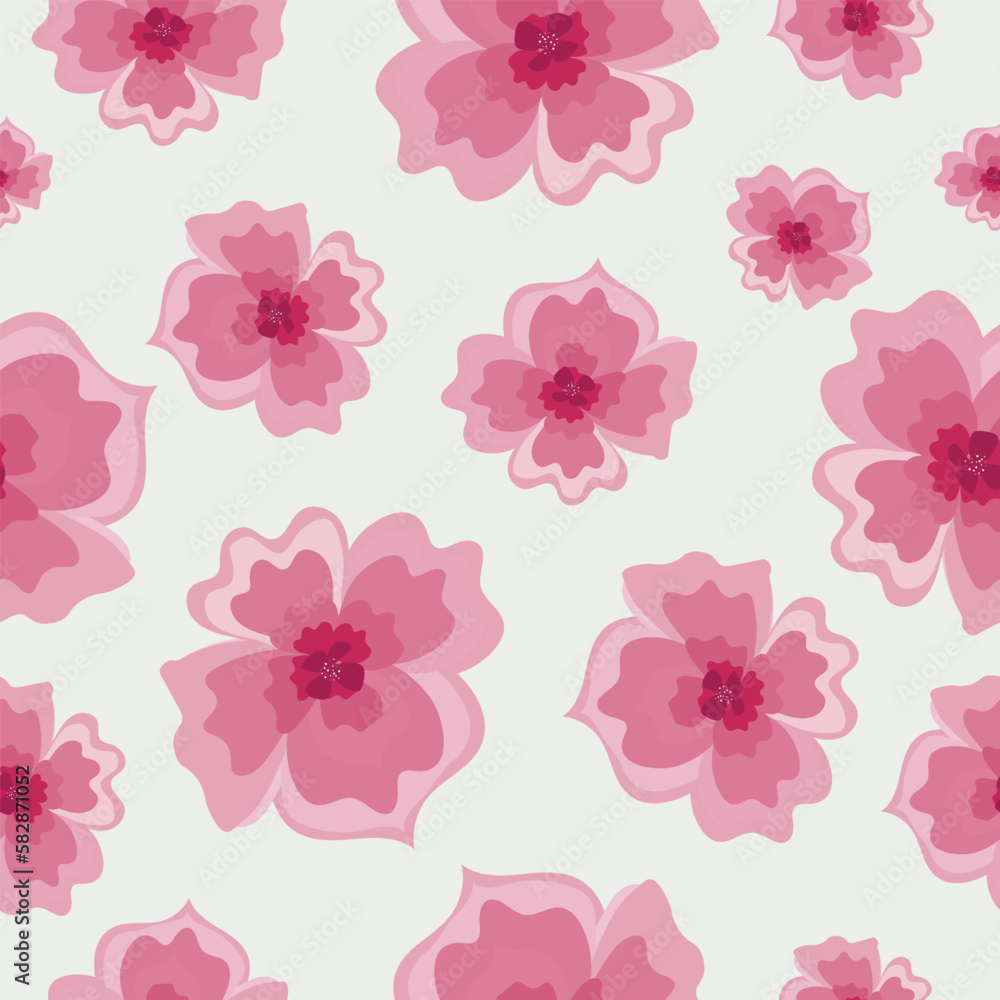 Seamless pattern with large delicate crimson flowers. Design for fabric, packaging, covers.