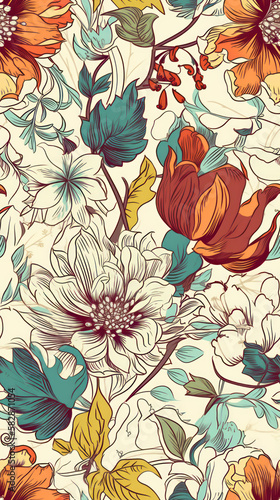Floral Elegance in Tiles: A Wallpaper Design Infused with Blooming Beauty, Generative AI