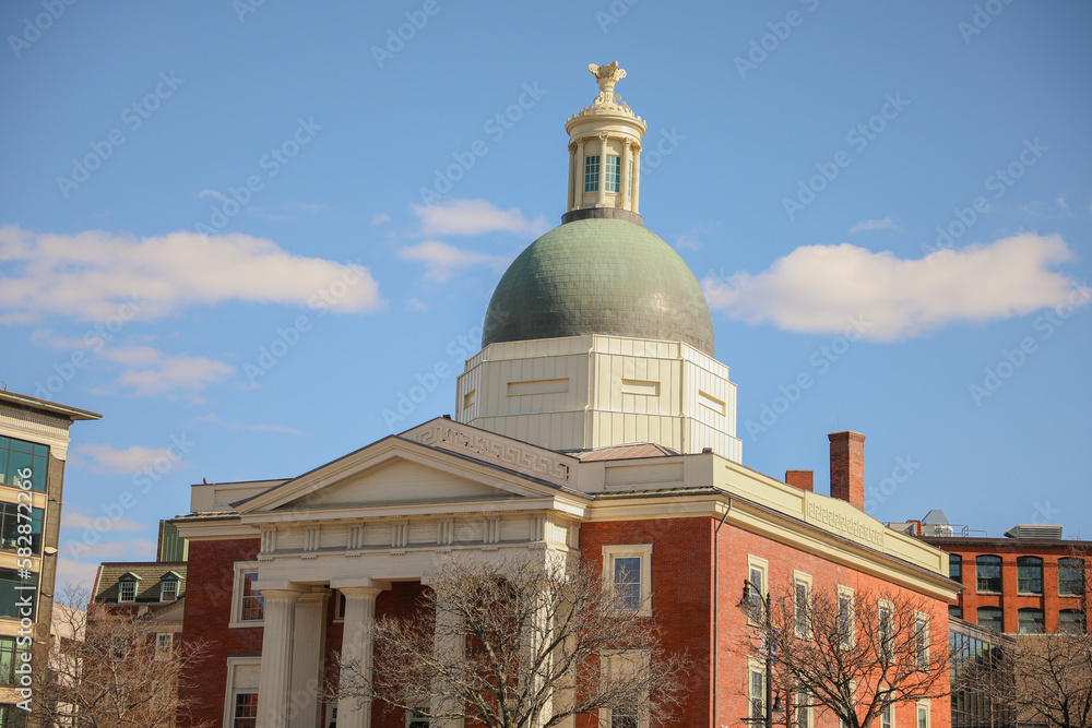 Fototapeta premium Downtown historical architectural buildings in urban business capital with national tourist landmark for traveling in united states town in new england northeast area 