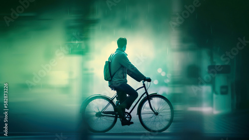 guy in a city goes to ride a bicycle