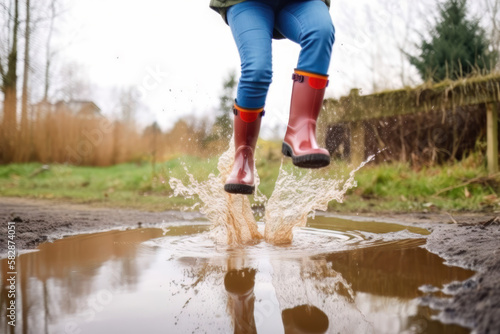 Mit den Gummistiefel in eine Pf  tze springen - Generative AI