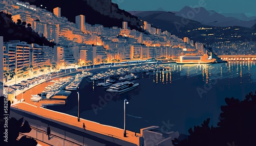 Monaco Monaco night . Creative illustration. (Ai Generate)