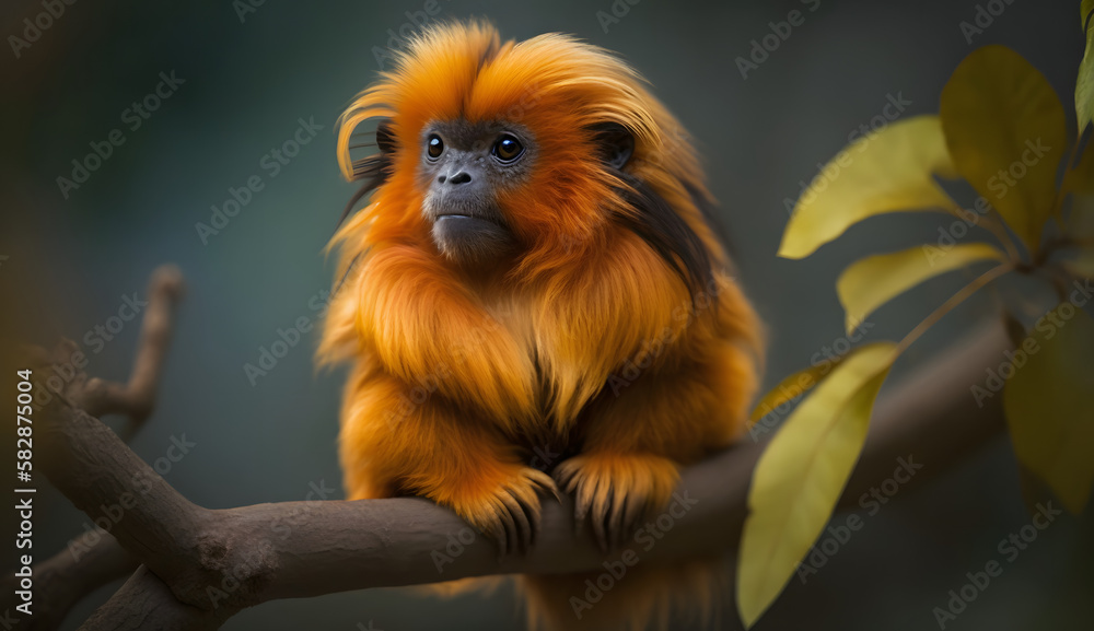 a Golden lion tamarin sitting on a branch. AI Generated a Golden lion tamarin sitting on a branch. AI Generated