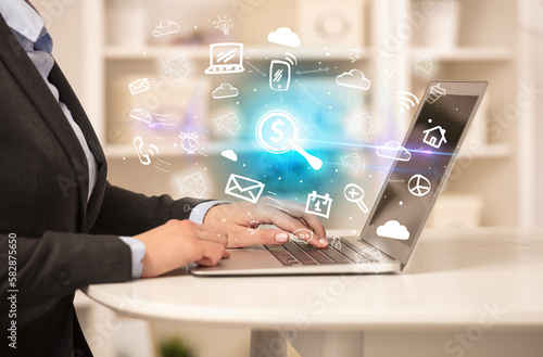 Businessman working on laptop with new business concept