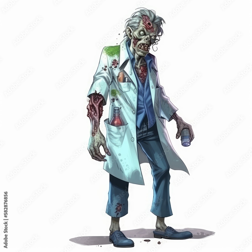 Doctor Zombie Character on White Background: A Stock Illustration with Generative AI