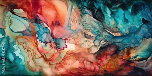 Incredible watercolor wash of colours and textures using ink, metals, chemicals and scanned textures, generative ai, highly detailed and high quality texture.