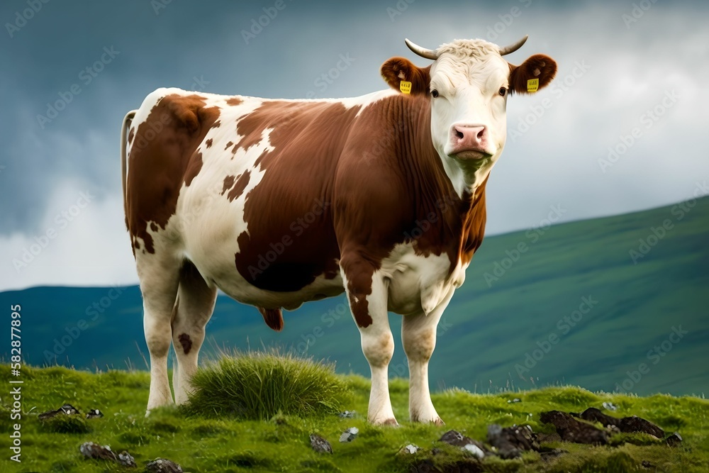 cow standing on top of a verdant field, Generative AI cow standing on top of a verdant field, Generative AI