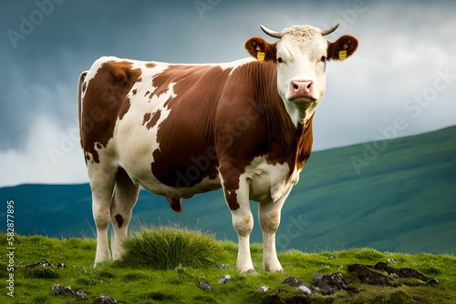 cow standing on top of a verdant field, Generative AI