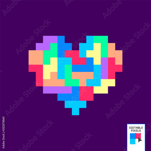 8 bit pixel love in the arrangement of the box. Heart icon in vector illustration for the game icon.