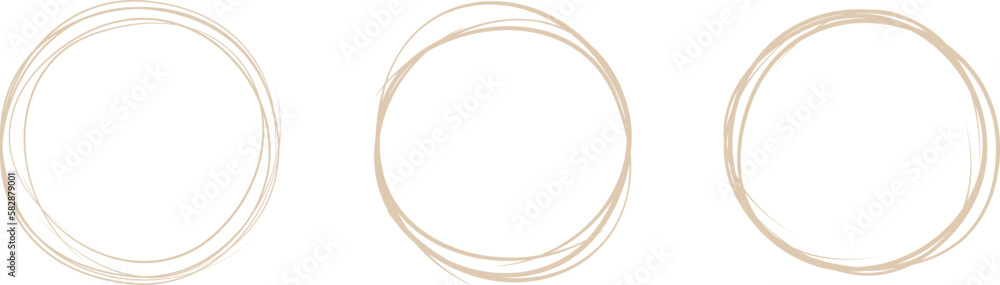 Beige circle line hand drawn set. Highlight hand drawing circle isolated on background. Round handwritten circle. For marking text, note, mark icon, number, marker pen, pencil and text check, vector Beige circle line hand drawn set. Highlight hand drawing circle isolated on background. Round handwritten circle. For marking text, note, mark icon, number, marker pen, pencil and text check, vector