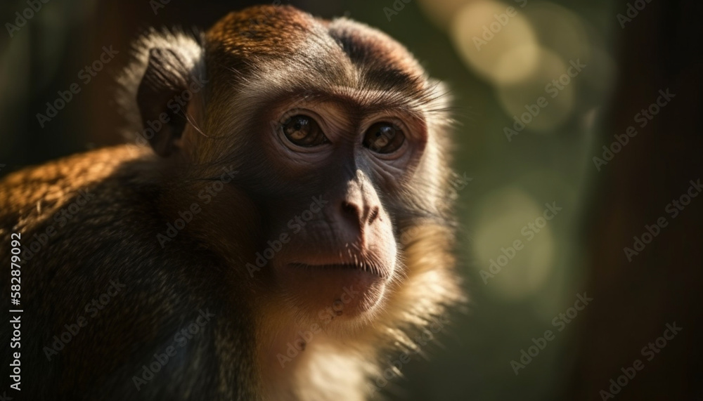 brown monkey in the wild, sun and rain environment brown monkey in the wild, sun and rain environment
