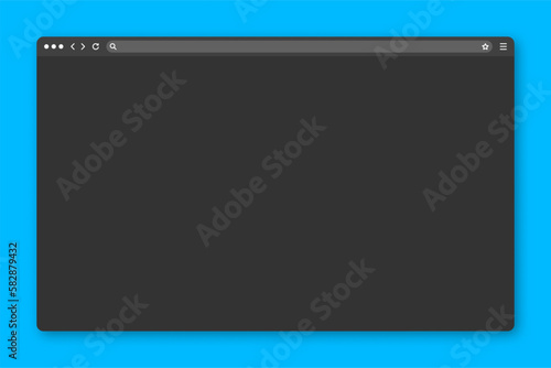 Blank web browser window with toolbar and search field. Modern website, internet page in flat style. Browser mockup for computer, tablet and smartphone. Dark mode. Vector illustration