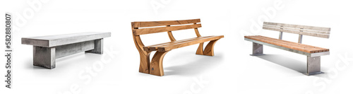 Fotografering set of various style designs of park or outdoor waiting bench isolated with tran