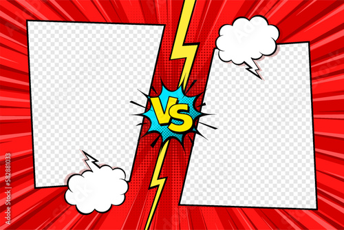 Cartoon comic background with blank place for your design. Fight versus. Comics book colorful competition or challenge poster mockup. Retro Pop Art style. Vector illustration
