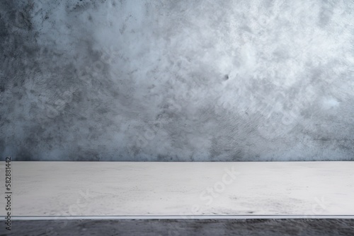 Gray concrete background in closeup against a blue wall. Generative AI