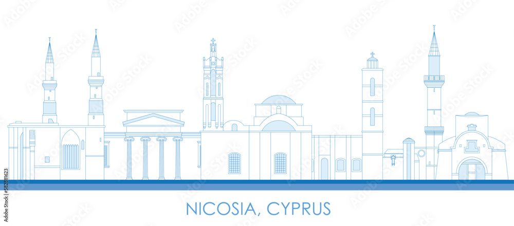 Outline Skyline panorama of city of Nicosia, Cyprus - vector illustration