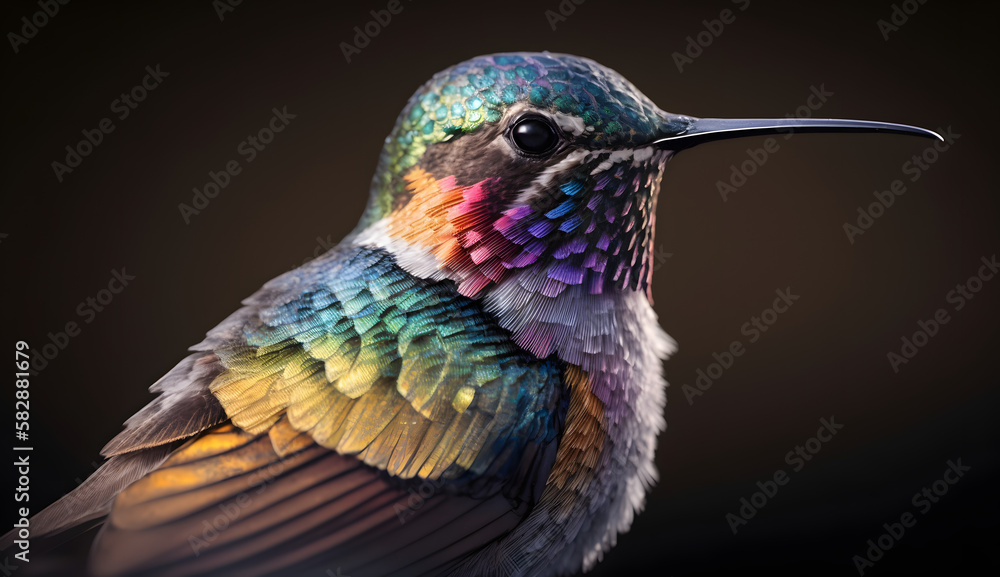 Obraz premium A stunningly detailed and colorful, and mesmerizing hummingbird. AI Generated