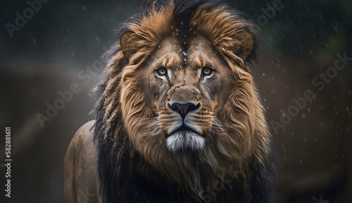 A strikingly ferocious smf powerful lion on a moody day. AI Generated © Ryan