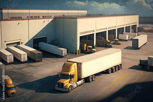 truck parking at warehouse loading dock.Generative AI photo