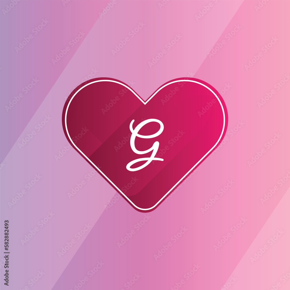 Initial G Logo with Pink Heart Icon. Letter G Concept with Love. Vector Illustration. Initial G Logo with Pink Heart Icon. Letter G Concept with Love. Vector Illustration.