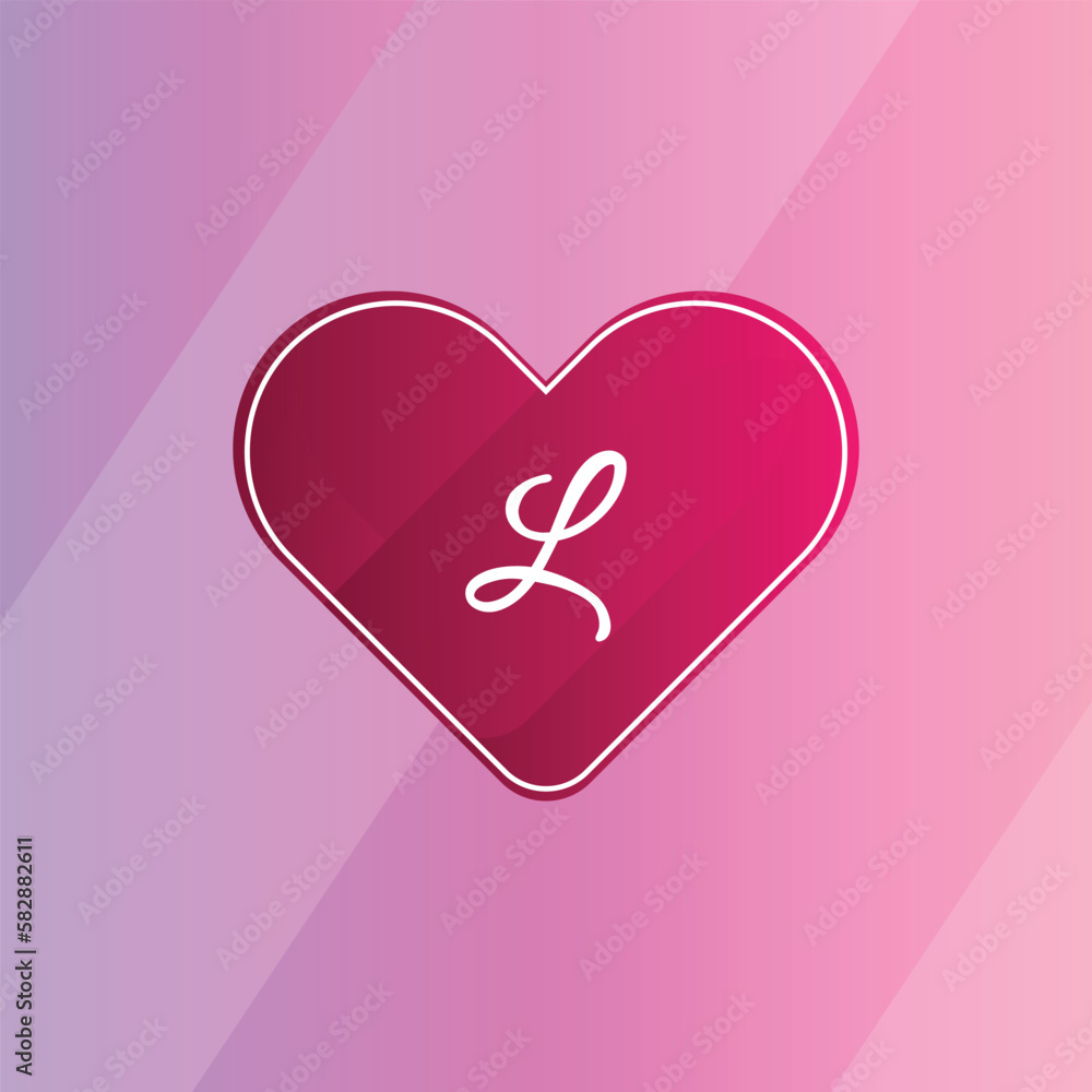 Initial L Logo with Pink Heart Icon. Letter L Concept with Love. Vector Illustration.