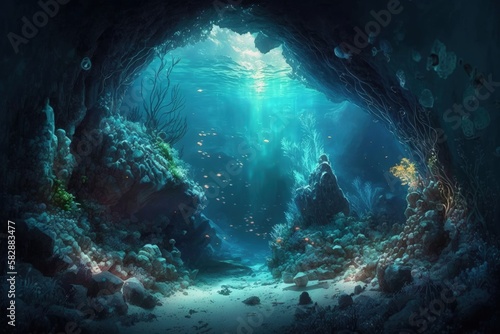 Enchanted Depths: Discovering a Sea Cave's Hidden Treasures. Generative AI © Ilugram