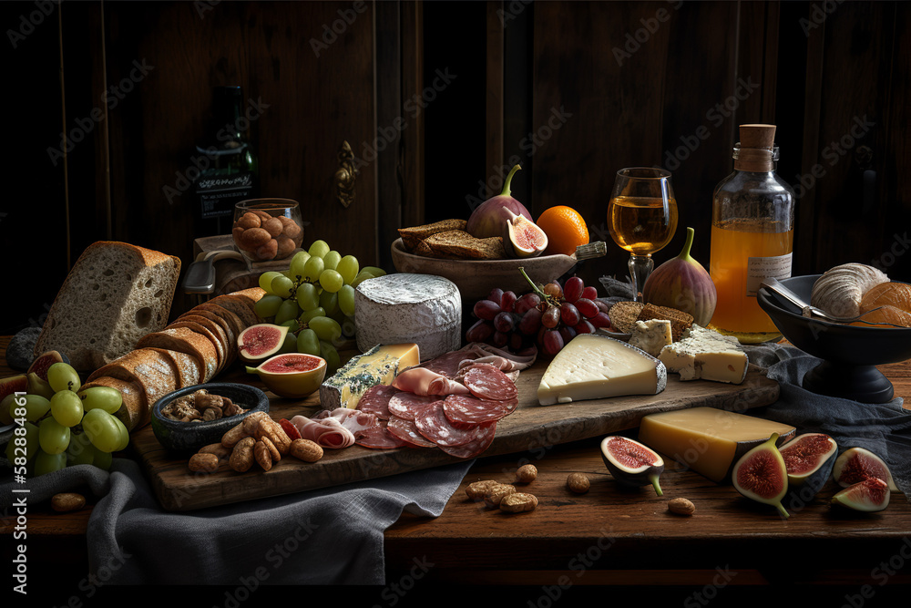 A curated cheese and charcuterie board