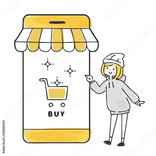 スマホで買い物する女性