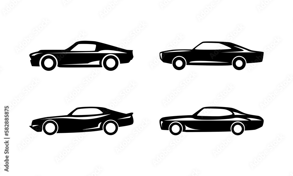 side view car silhouette icon set.