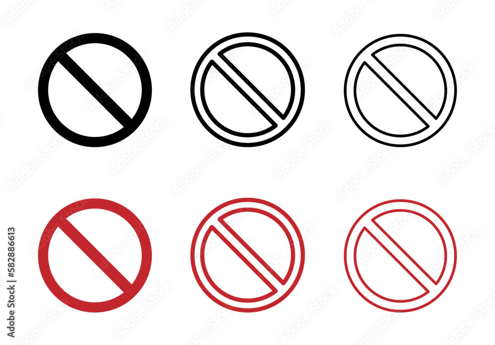 Red and black Stop sign vector icons collection