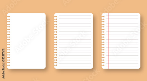 Realistic workbook paper sheets. Mockup sheets of paper torn from a notebook
