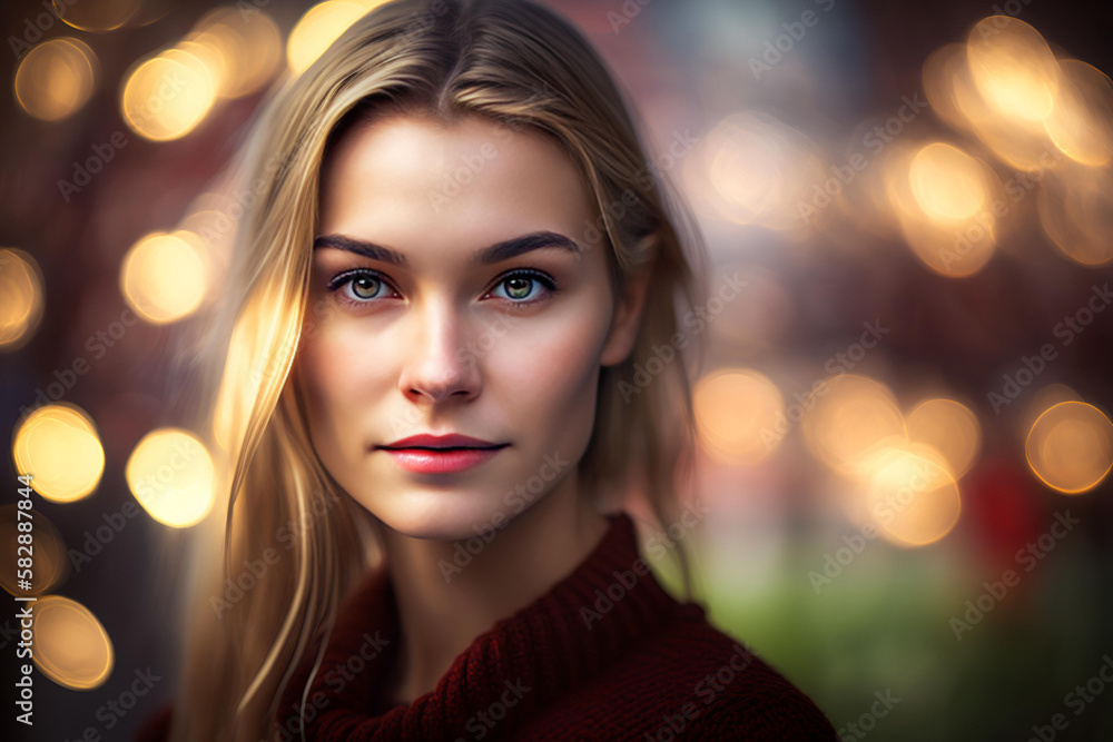 portrait of a beautiful woman with a bokeh background. photorealistic portrait of a beautiful woman with a bokeh background. photorealistic
