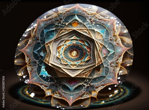 Fractal mandala Sacred geometry background created with Generative AI technology