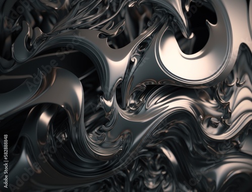 A metallic abstract wavy liquid background Generative AI technology